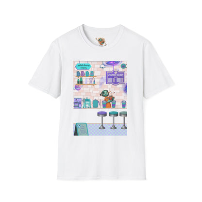 Coffee Shop Menu T-Shirt — Cute Pastel Cafe Design ("cosmic brews" menu)