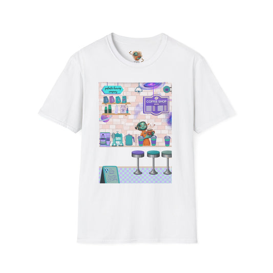 Coffee Shop Menu T-Shirt — Cute Pastel Cafe Design ("cosmic brews" menu)