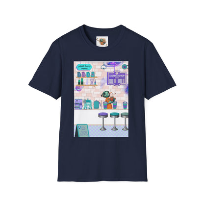 Coffee Shop Menu T-Shirt — Cute Pastel Cafe Design ("cosmic brews" menu)