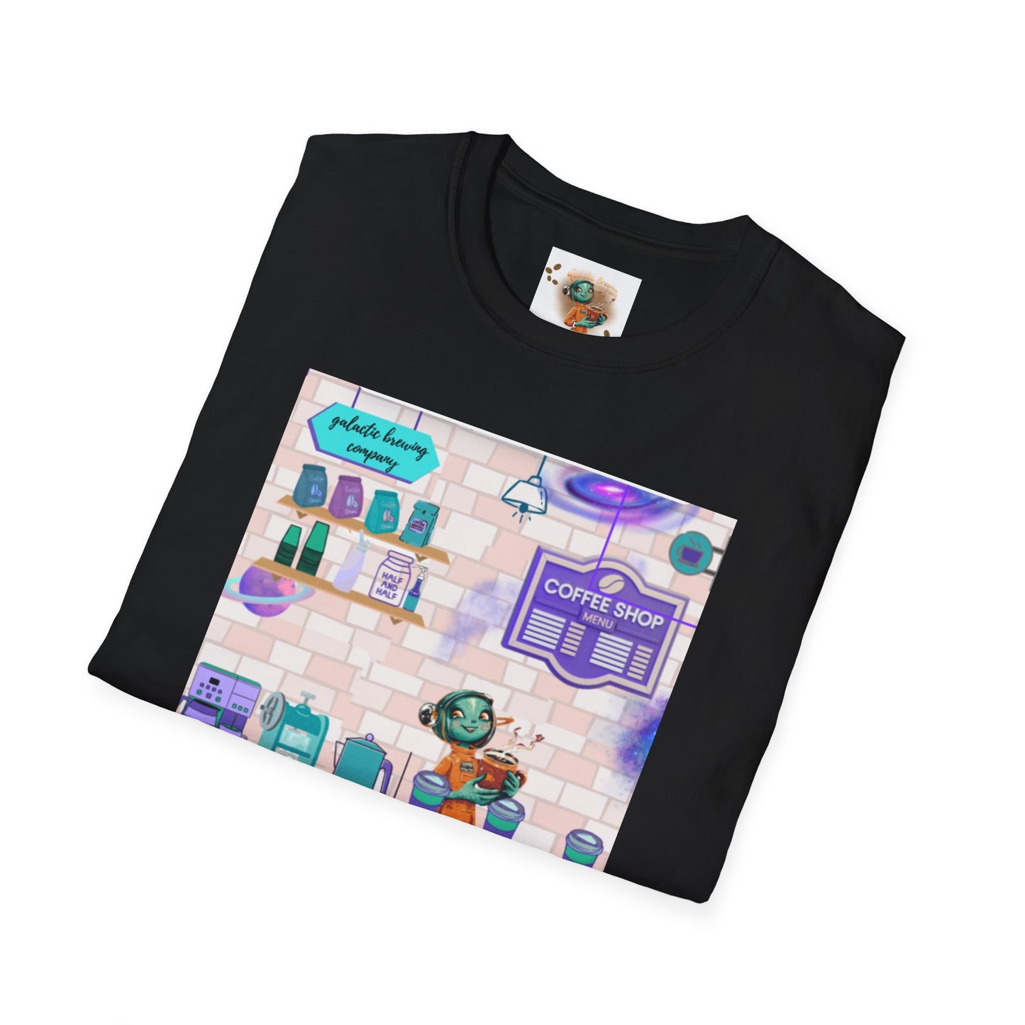 Coffee Shop Menu T-Shirt — Cute Pastel Cafe Design ("cosmic brews" menu)