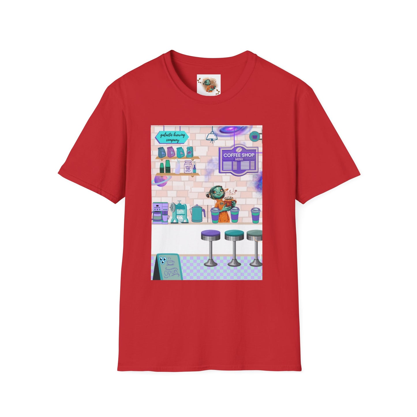 Coffee Shop Menu T-Shirt — Cute Pastel Cafe Design ("cosmic brews" menu)