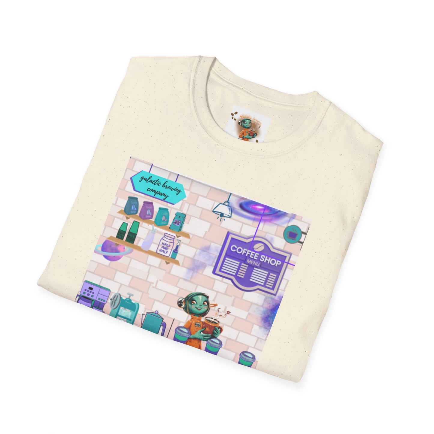 Coffee Shop Menu T-Shirt — Cute Pastel Cafe Design ("cosmic brews" menu)